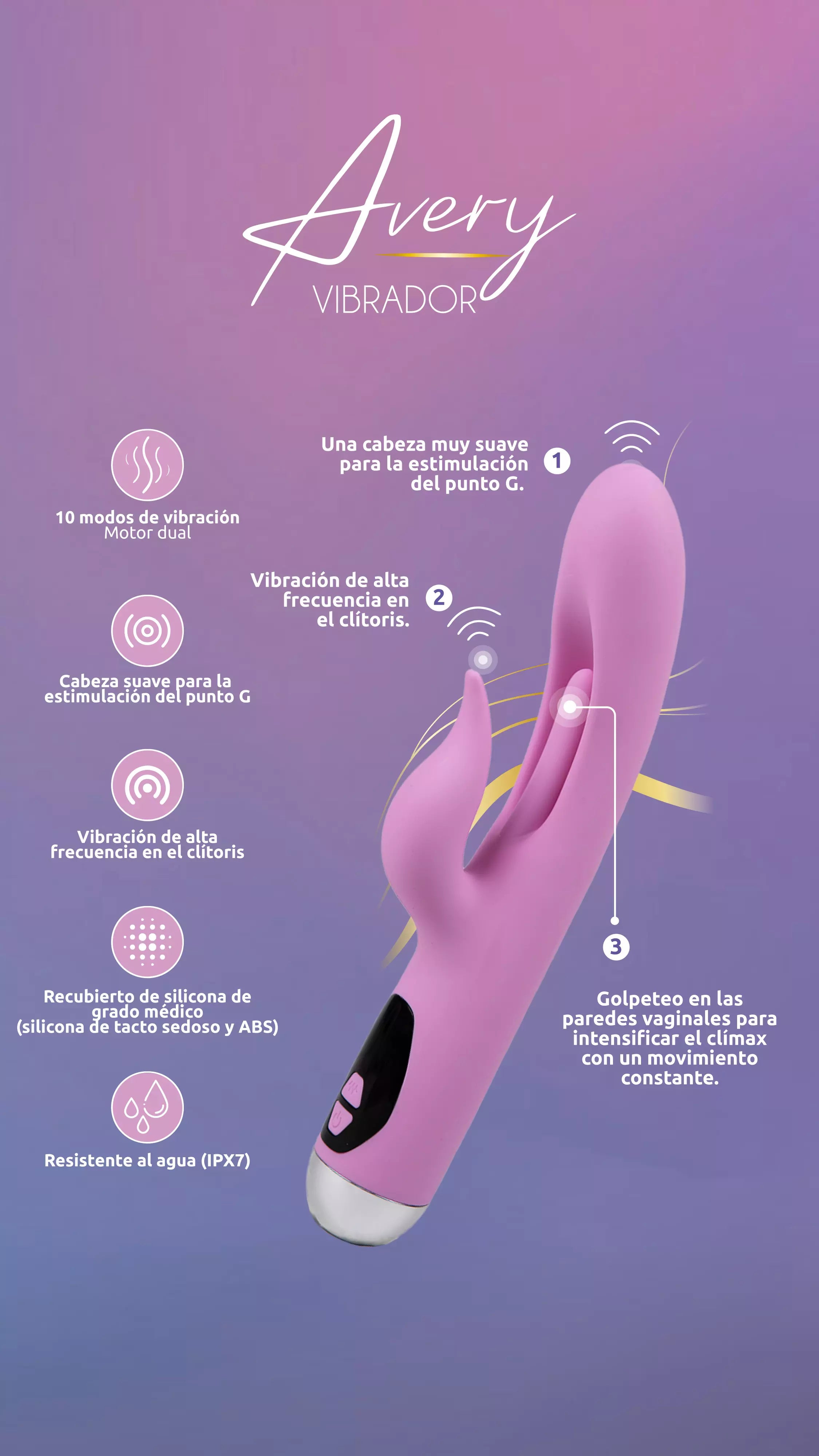 Vibrador de Doble Estimulación Avery: Placer Simultáneo para Punto G y Clítoris