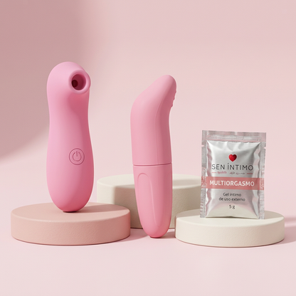 Combo de Placer Íntimo – Bala Vibradora Lirio + Succionador Flirty Oh!lala + Gel Multiorgasmo