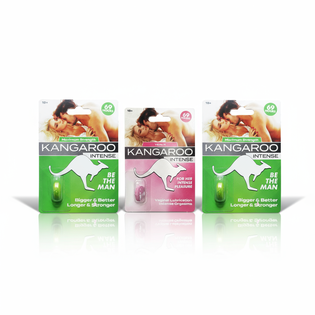 Kit Kangaroo Power potenciadores pareja lubricante electrizante, sex shop TuErótica Bogotá Colombia