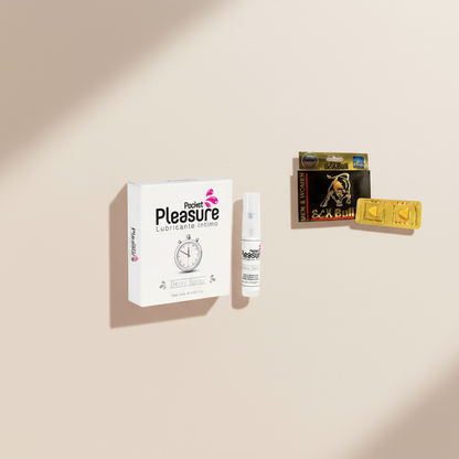 Kit íntimo SCX Bull y Retardante Pocket Pleasure flat lay - Tienda erótica TuErótica